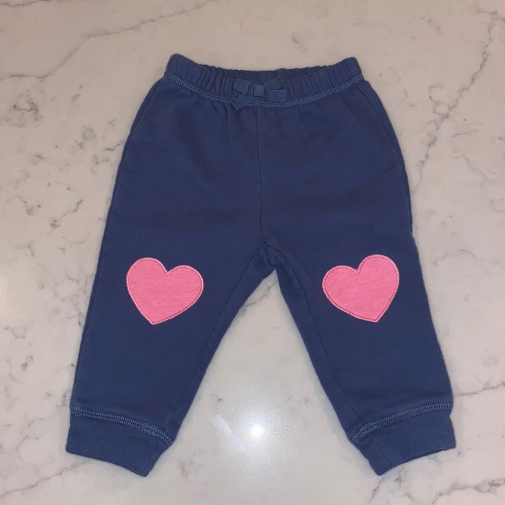 EUC Gap Baby Girl’s Blue Heart Knee Appliqué Joggers (12-18m)